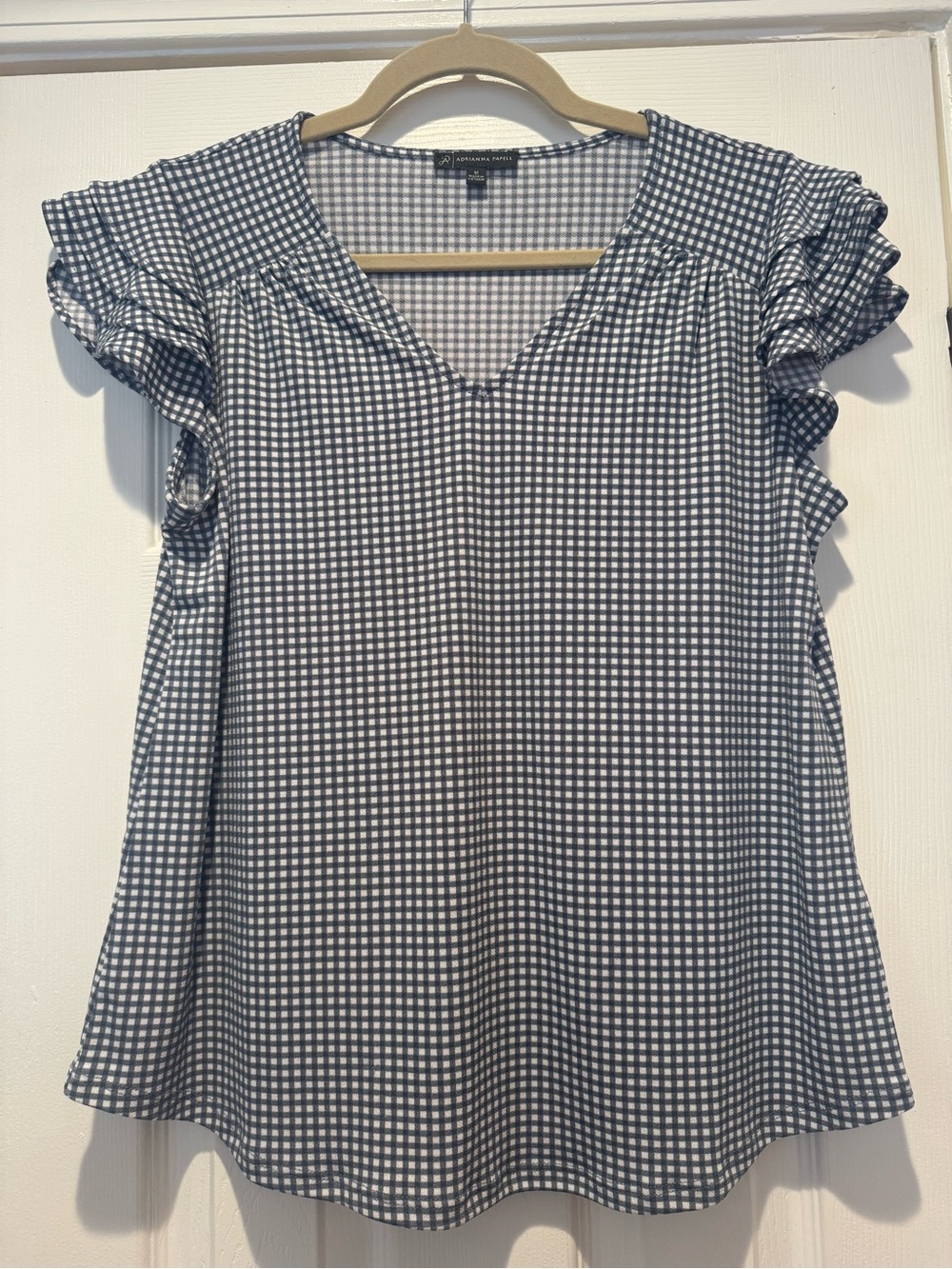 Adrianna Papell V-Neck Ruffle Flutter Sleeve Blouse - Blue - Medium